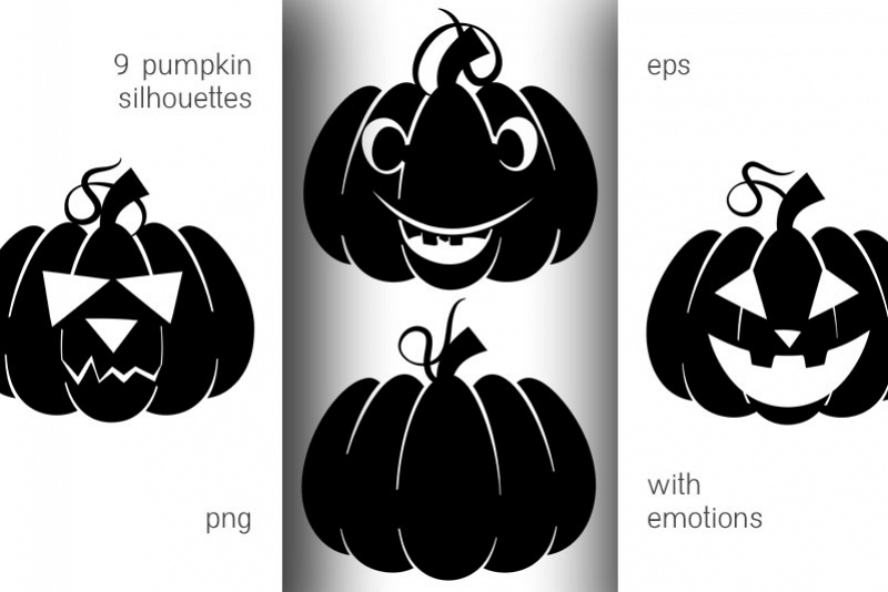 Silhouettes of pumpkins with emotions for Halloween example image 1