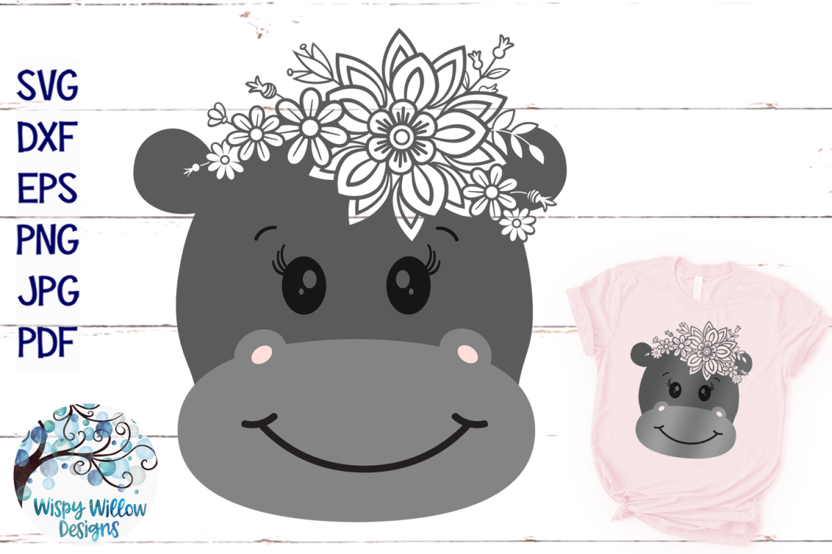 Floral Hippo SVG | Cute Hippo Face SVG Cut File