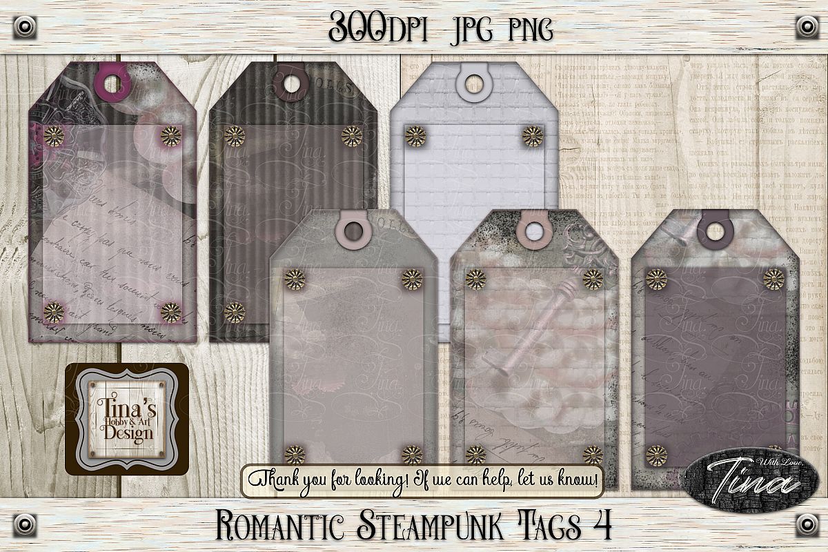 Romantic Steampunk Tags 4 Collage Mauve Grunge 101918RST4 example image 1
