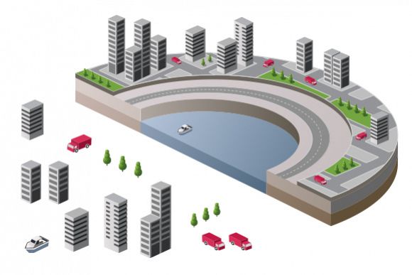 Urban isometric city 3D vector scene example image 1