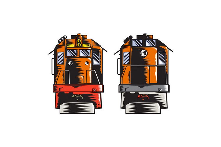 Diesel Train Front Rear Woodcut Retro example image 1