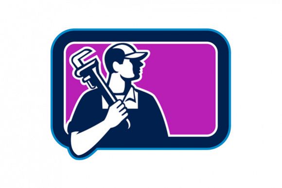 Plumber Pipe Wrench Side Rectangle Retro example image 1