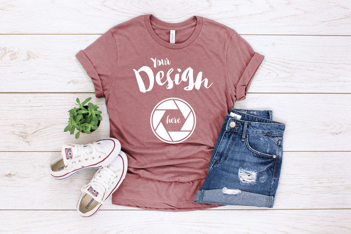 Heather Mauve Canvas 3001 T Shirt Mockup example image 1