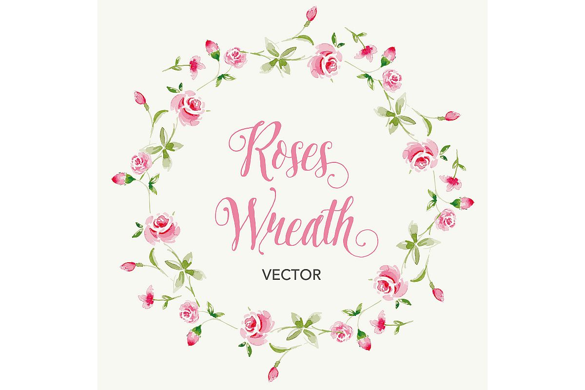 Vector watercolor rose wreath example image 1