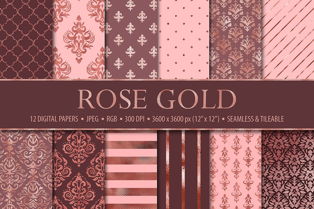 12 Rose Gold Damask & Geometric Patterns example image 1