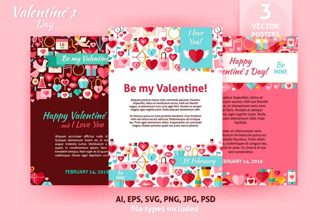 Valentine Day Vector Flat Posters example image 1