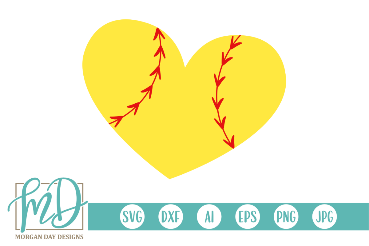 Softball Heart SVG, DXF, AI, EPS, PNG, JPEG example image 1