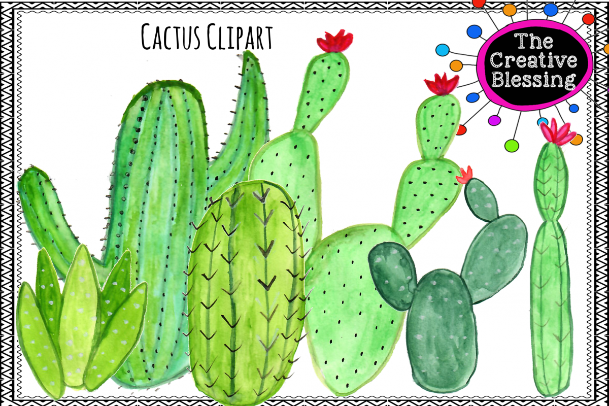 Watercolor Cactus Clipart example image 1