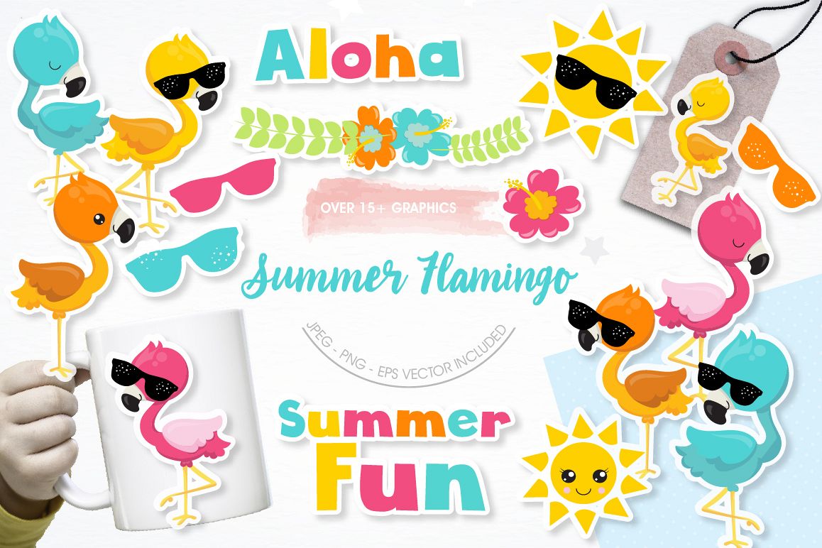 Summer Flamingos graphics and illustrations example image 1