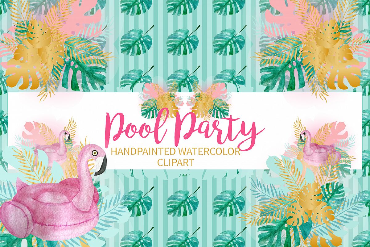 Pool Party Watercolor Clipart example image 1