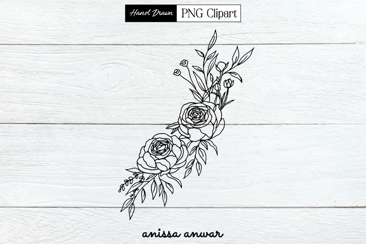 Flowers Bouquet Line Art, Png Clipart, Sublimation Printable example image 1