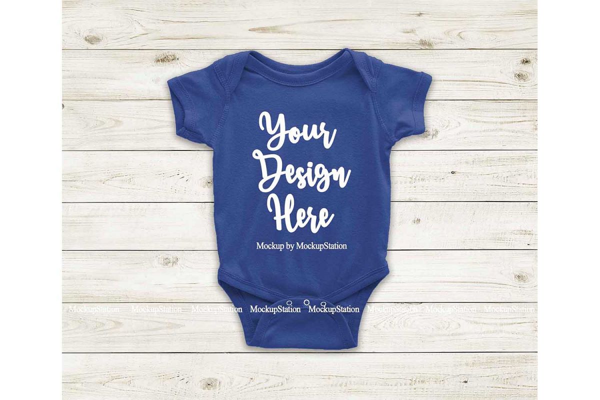 Royal Blue Blank Baby Bodysuit Mockup, Newborn One Piece example image 1