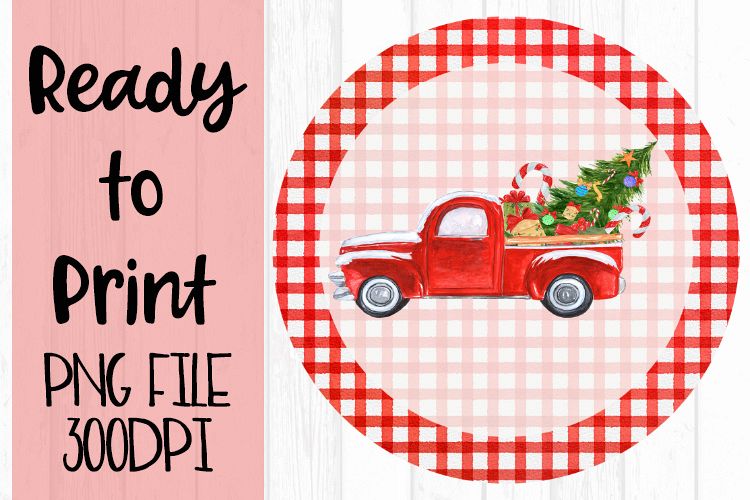 Christmas Truck Circle Red Ready to Print example image 1