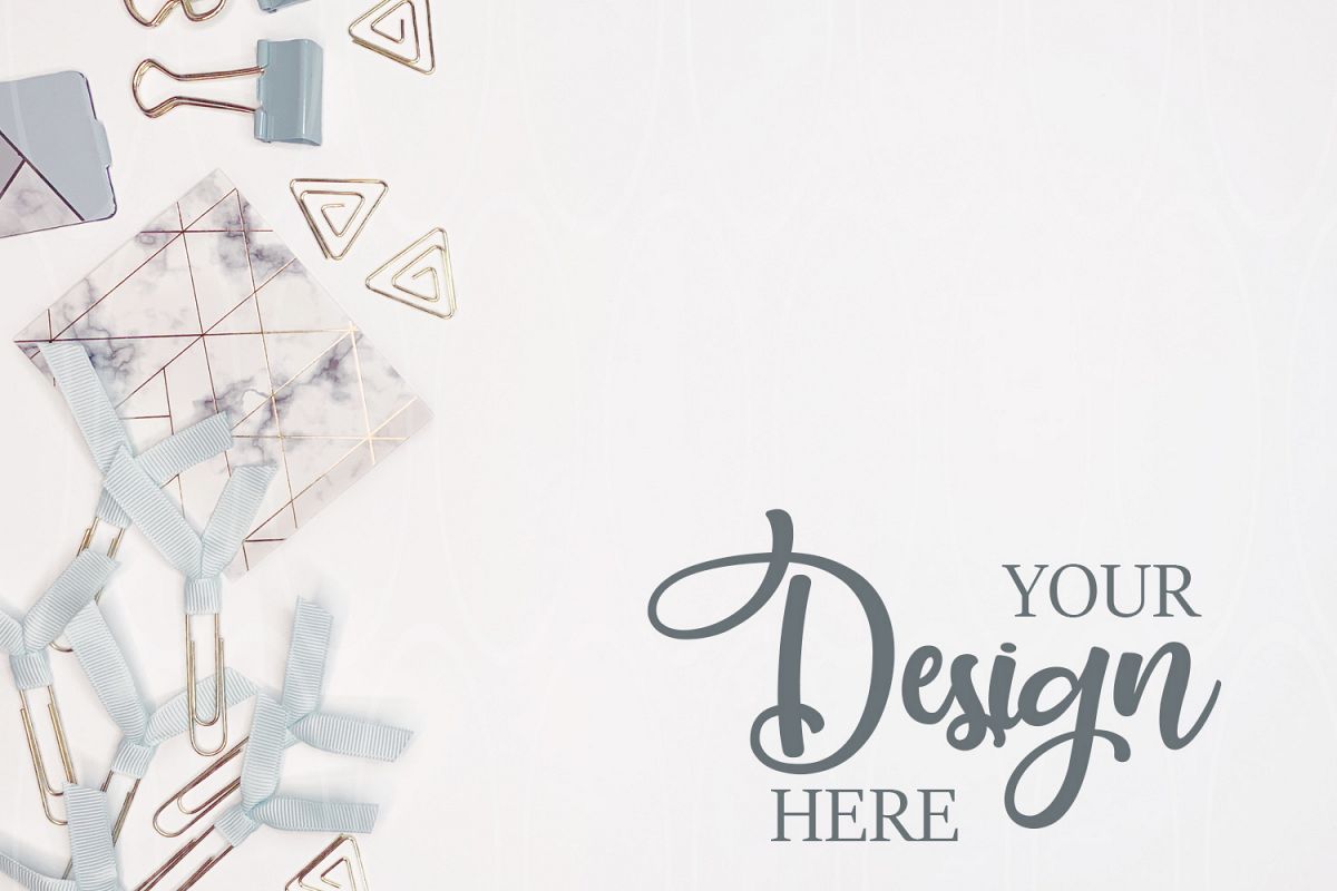 Gold and blue Stationery mock up Styled stock photo product example image 1