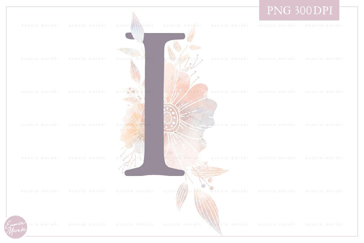 MONOGRAM Letter I Elegant Floral Monogram - Flower alphabet example image 1