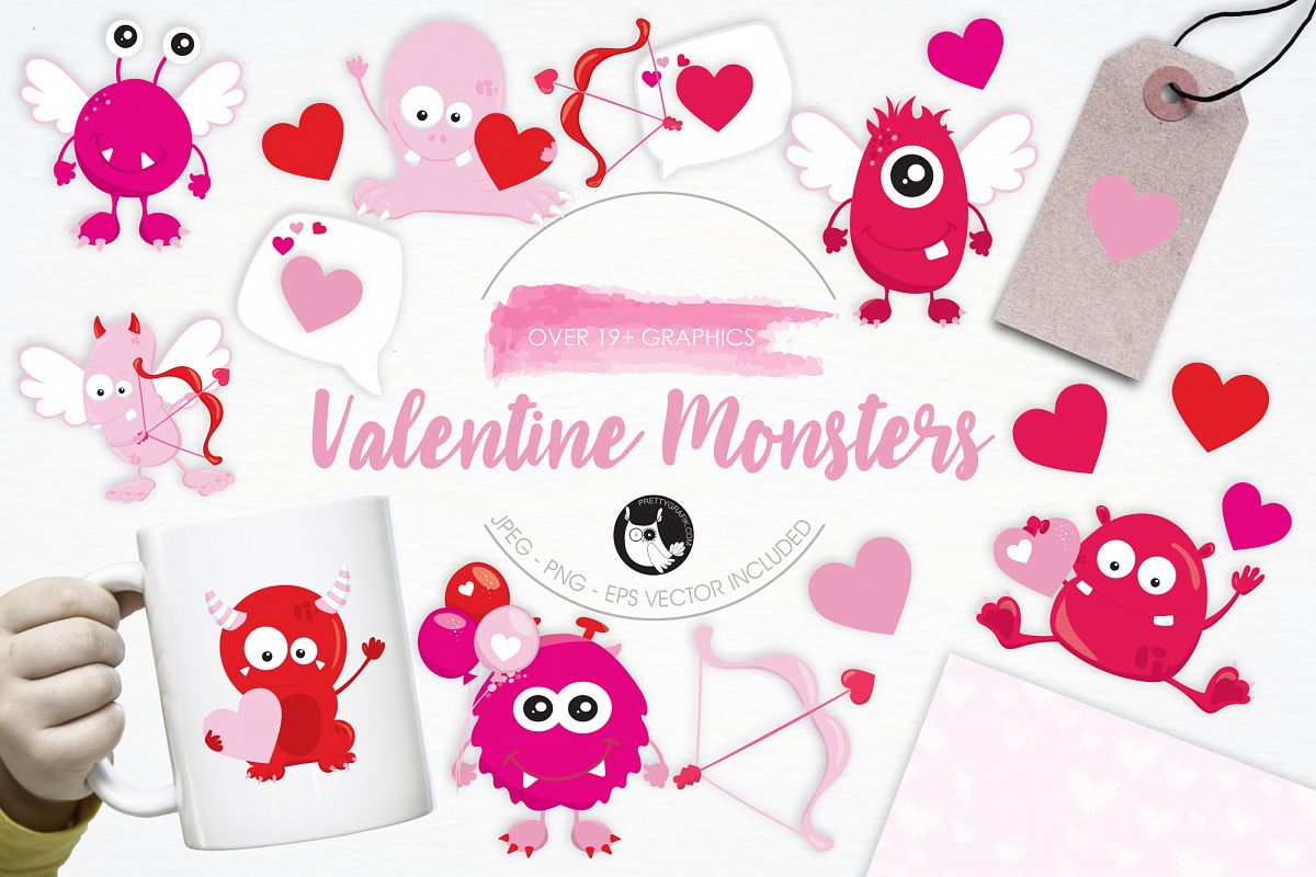 Valentine Monsters graphics and illustrations example image 1