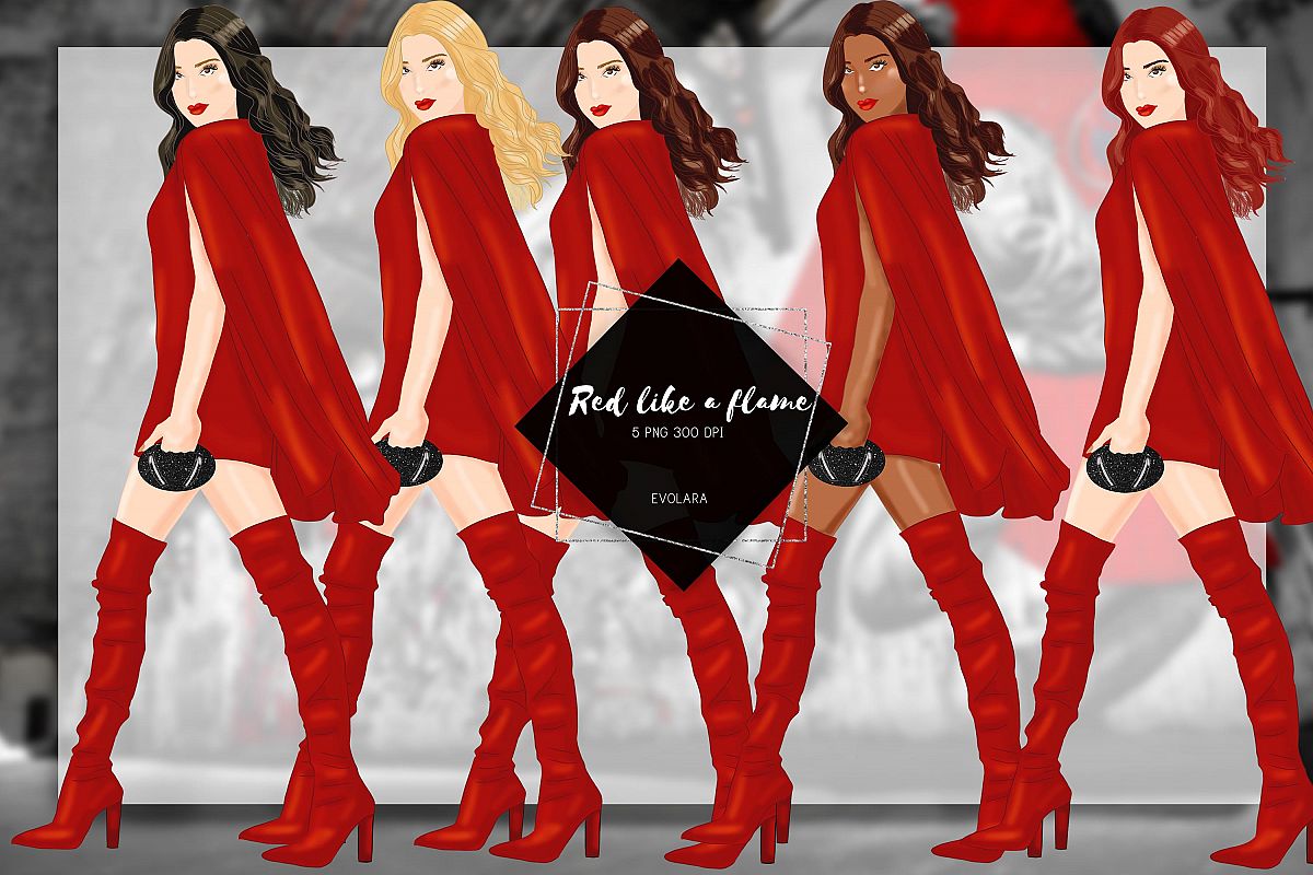 Fashion Girl Clipart Heels Clipart Red Fashion Illustrations example image 1