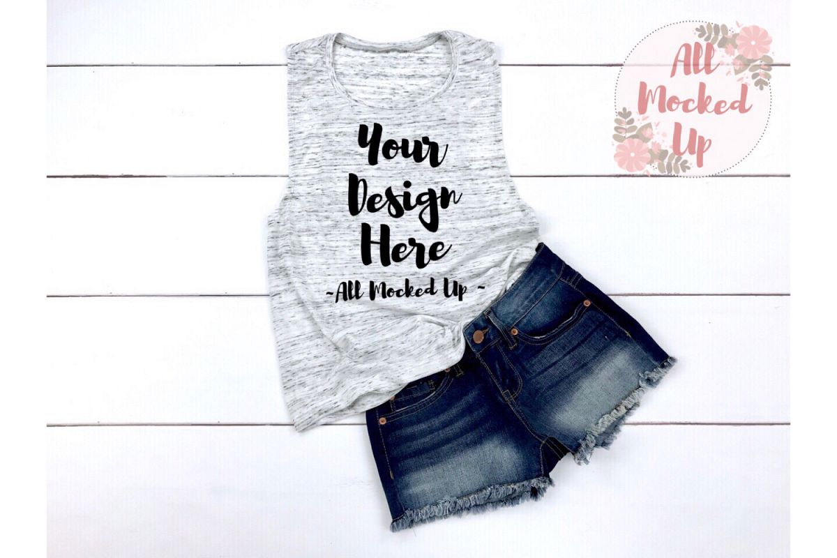Bella Canvas 8803 WHITE MARBLE Muscle Tank Mock Up 3/19 example image 1