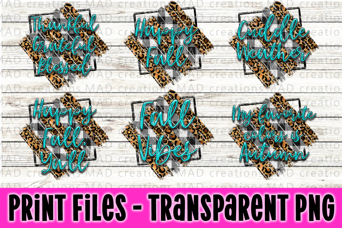 6 PNG Buffalo Plaid Leopard and Teal Fall Bundle example image 1