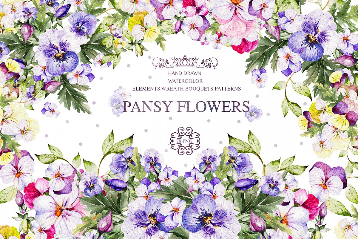 Watercolor PANSY FLOWERS example image 1