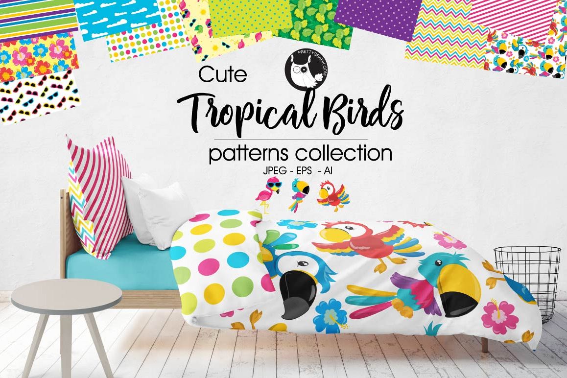 TROPICAL-BIRDS, digital papers example image 1