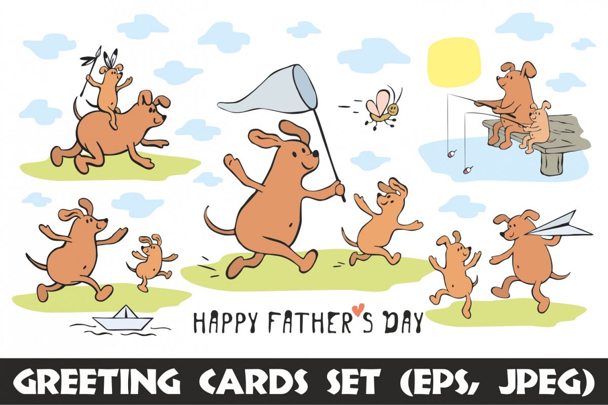 Funny dogs. Fathers day greeting cards set example image 1