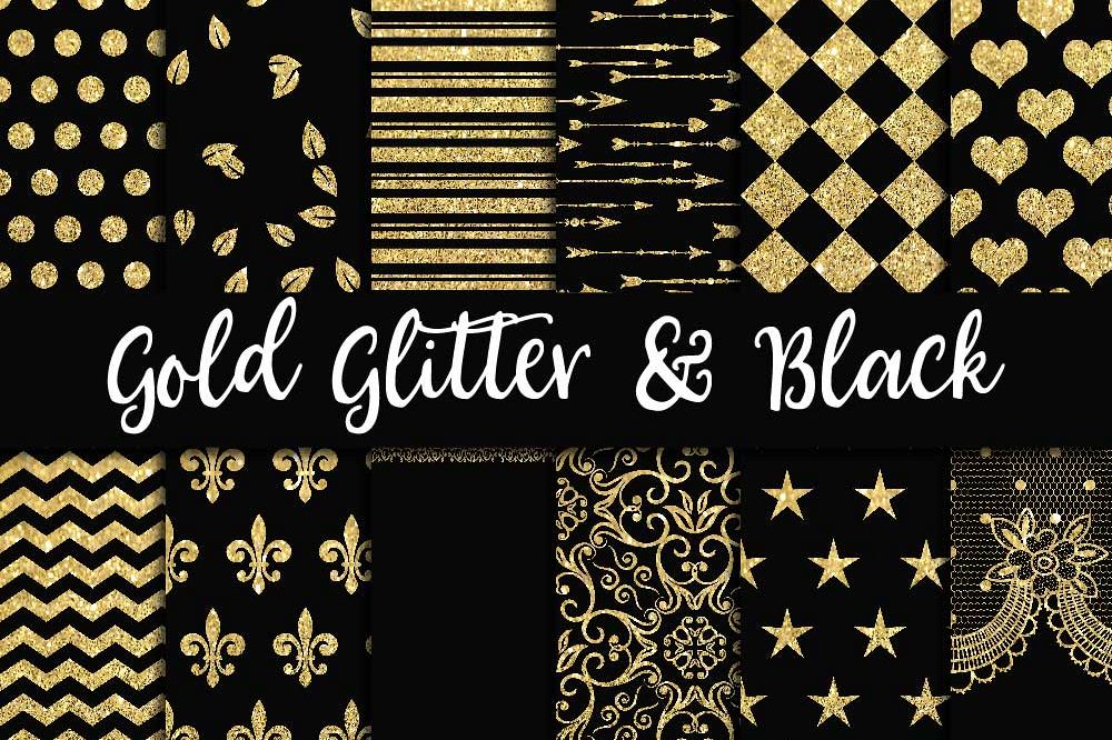 Gold Glitter & Black Digital Paper example image 1