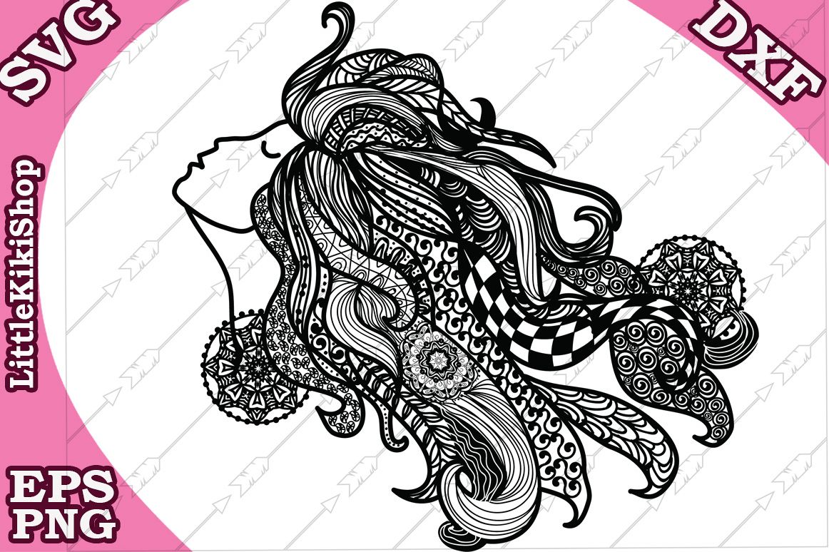 Zentangle Girl Svg,Mandala Girl Svg,Fair Girl cut file example image 1