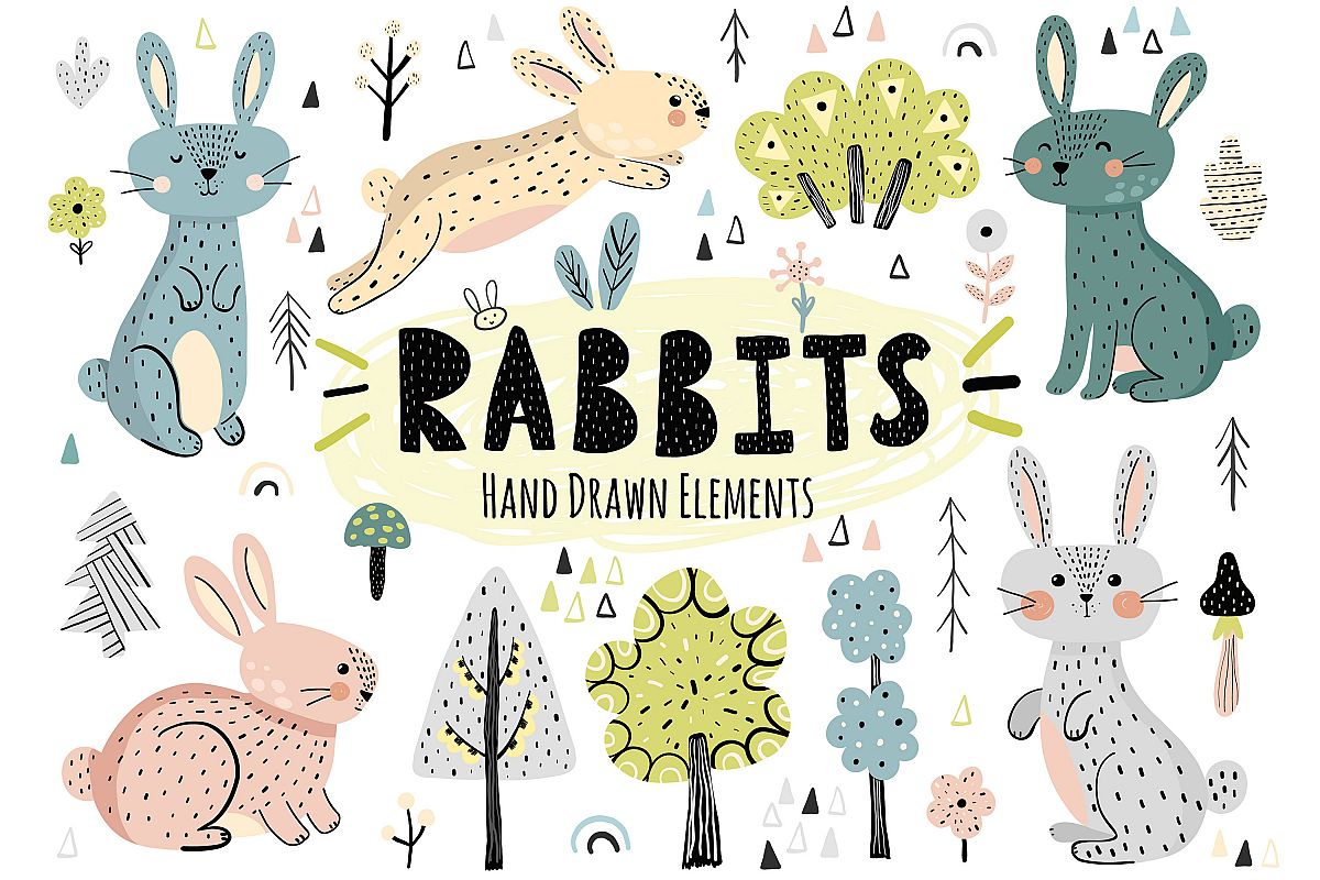 Rabbits Collection patterns, cards and more example image 1