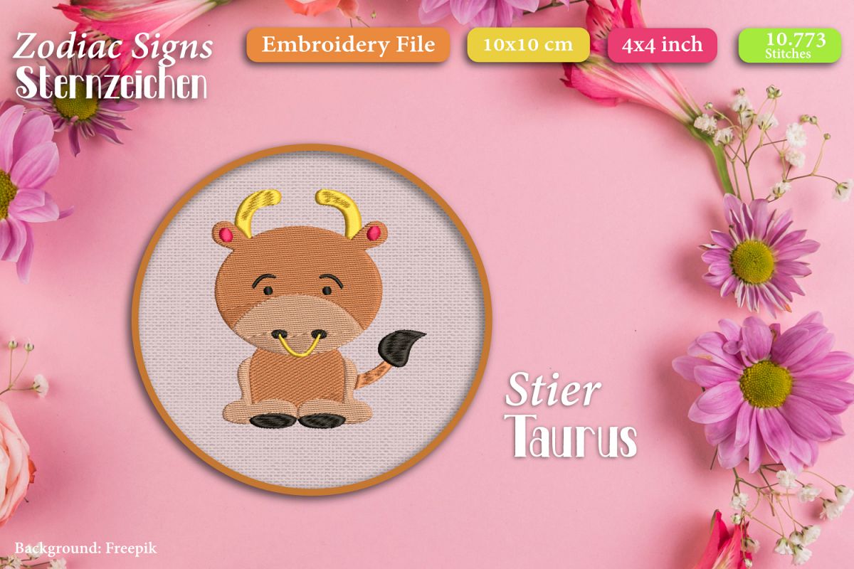 Zodiac sign - Taurus - Embroidery Files example image 1