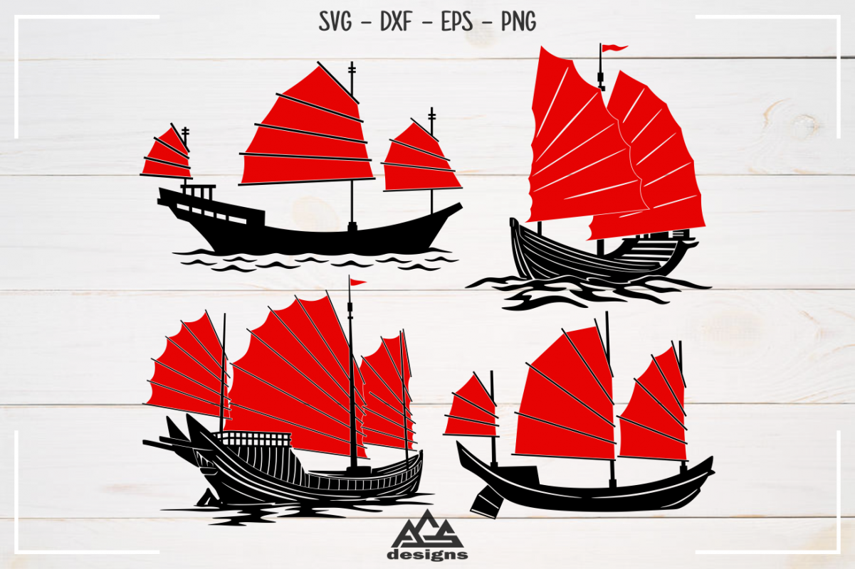 Chinese Traditional Ship Junk Boat Svg Design example image 1