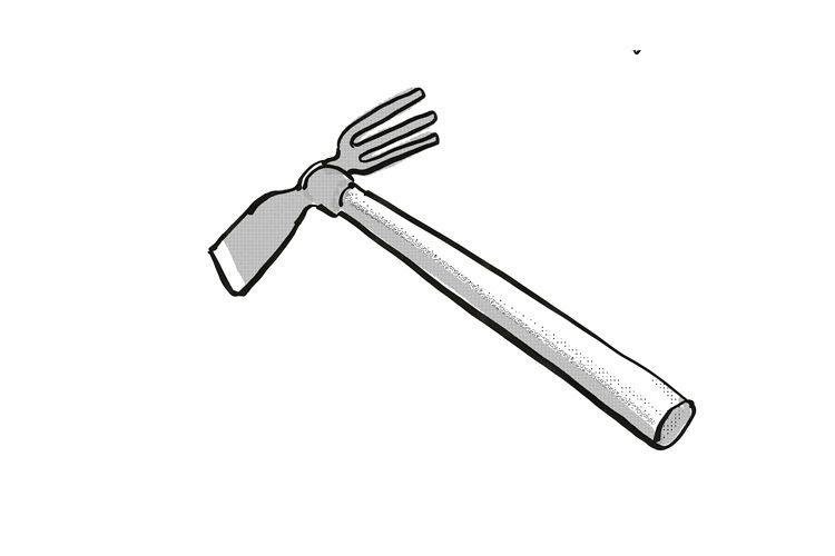 Japanese Cuttle Fish Hoe Garden Tool Cartoon Retro Drawing