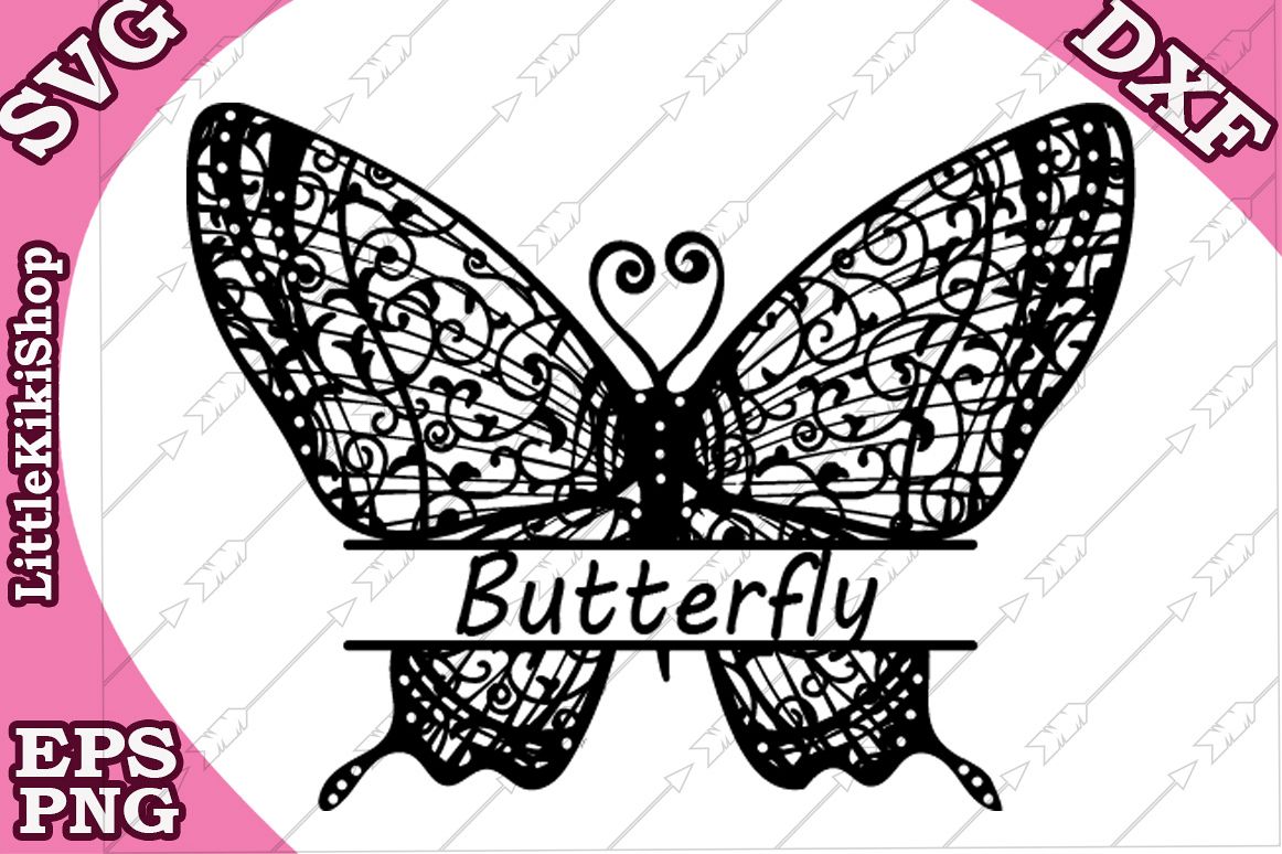 Zentangle Butterfly Monogram Svg, Mandala Butterfly Svg example image 1