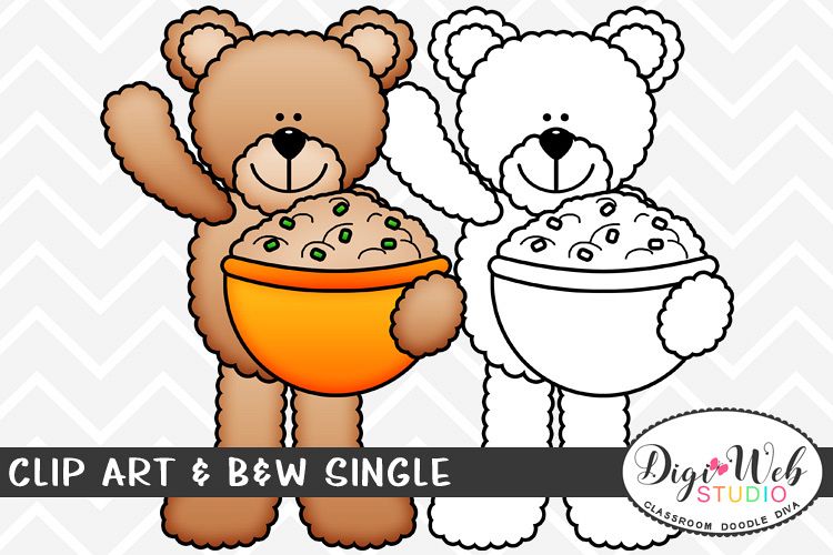 Clip Art & B&W Single - Thanksgiving Bear w/ Stuffing example image 1