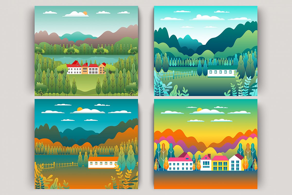 hills mountains and farm countryside landscape illustration landscape illustration