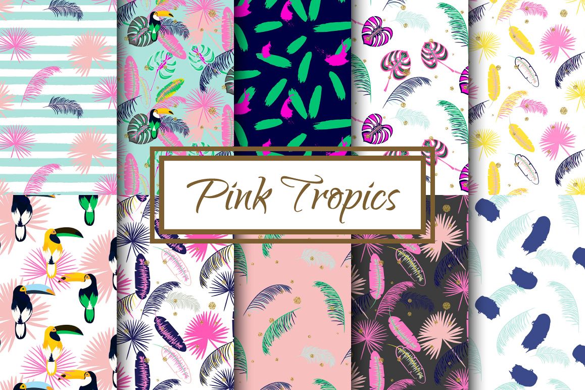 Pink Tropics seamless patterns example image 1