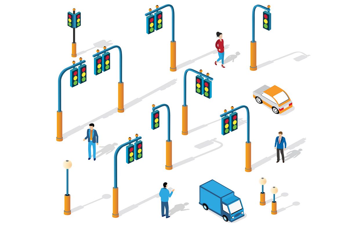 Set of city isometric traffic lights example image 1