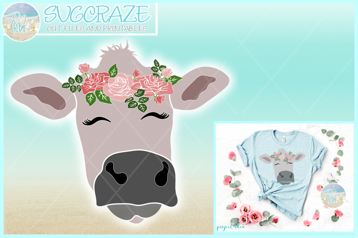 Cow Face With Roses Svg Dxf Eps Png Pdf Files example image 1