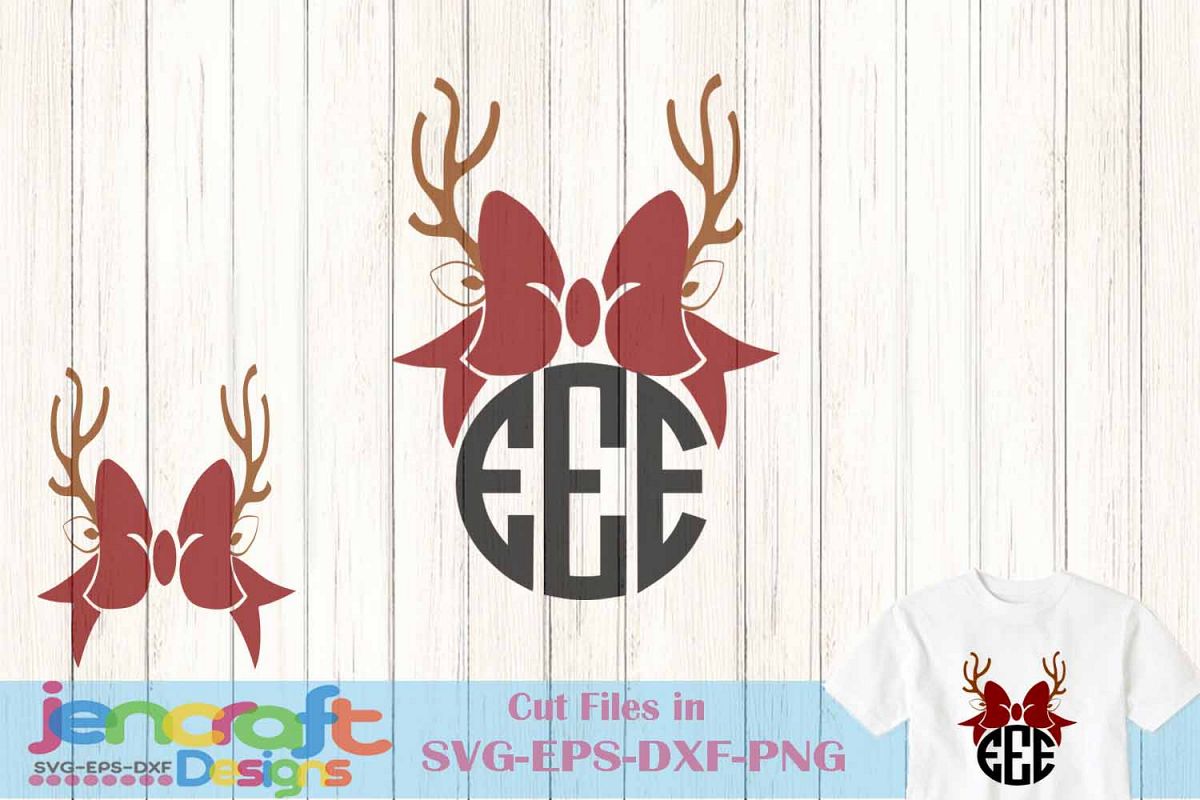 Antlers Bow monogram frame Deer SVG - Christmas SVG example image 1