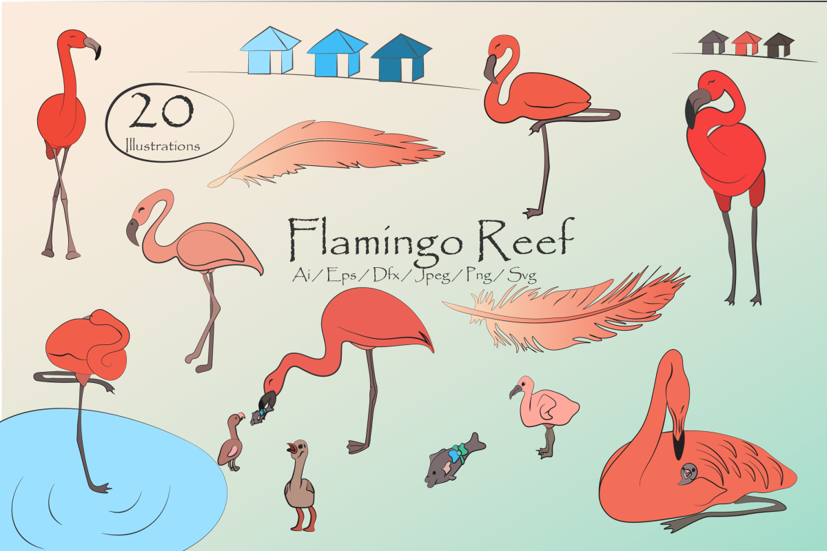 Flamingo Reef- Cute Flamingo's Clipart example image 1