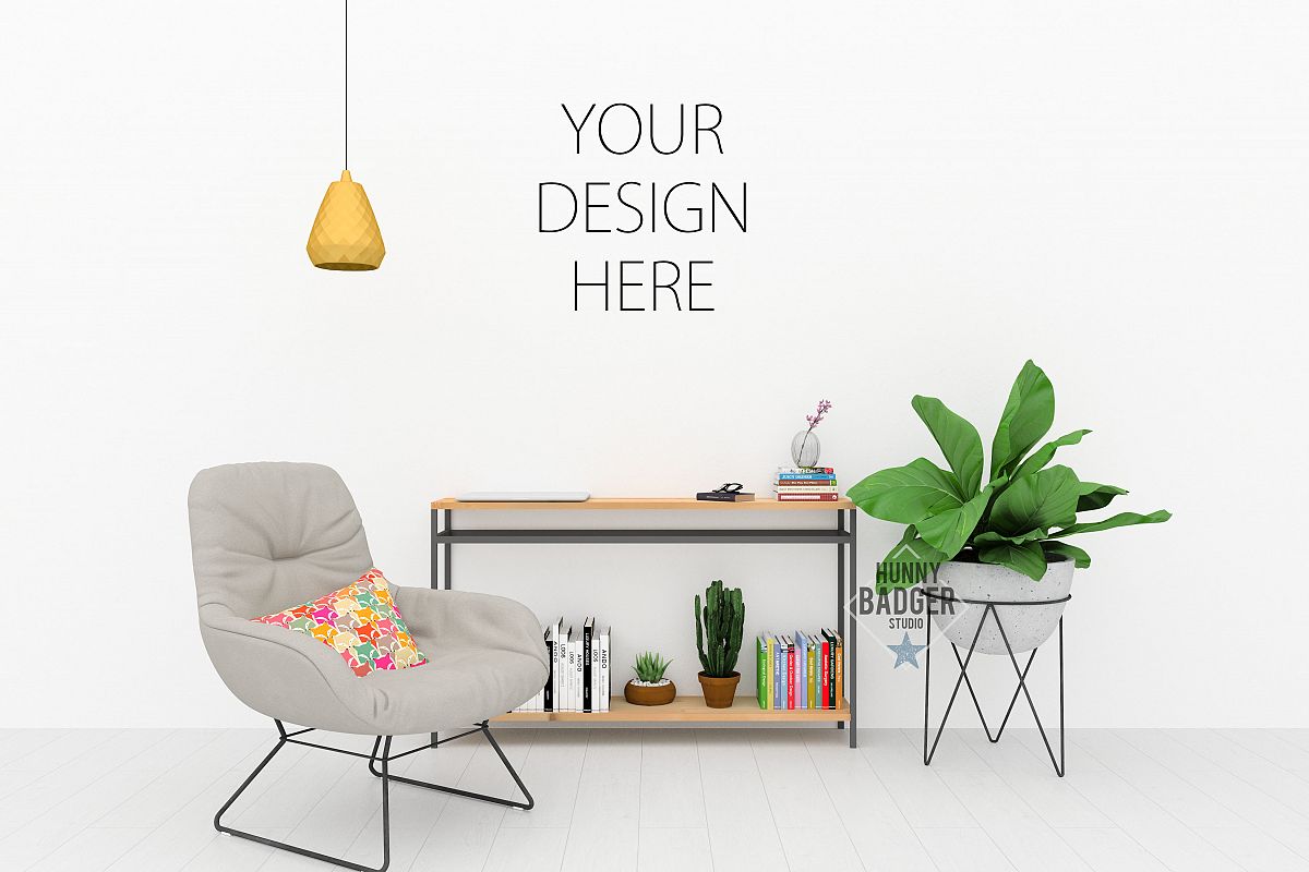 Blank wall mockup - wall art mock up example image 1