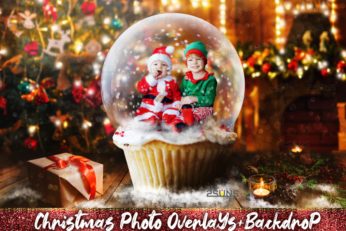 67 Christmas, overlays, photoshop PNG backdrop snow globe example image 1