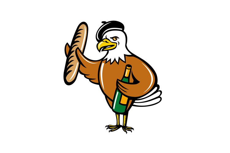 American Eagle Beret Baguette Wine Cartoon example image 1