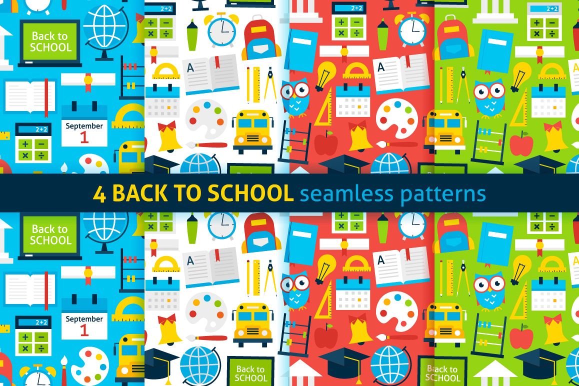 School Flat Seamless Patterns example image 1