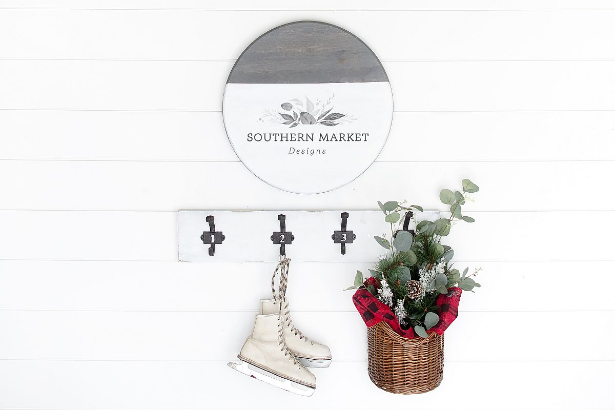Christmas Wood Round Sign Mock Up Styled Photography example image 1