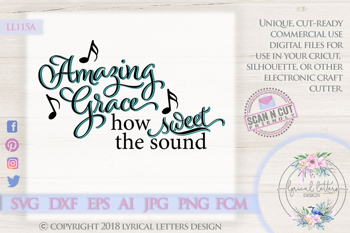 Amazing Grace How Sweet the Sound Hymn SVG DXF LL115A example image 1