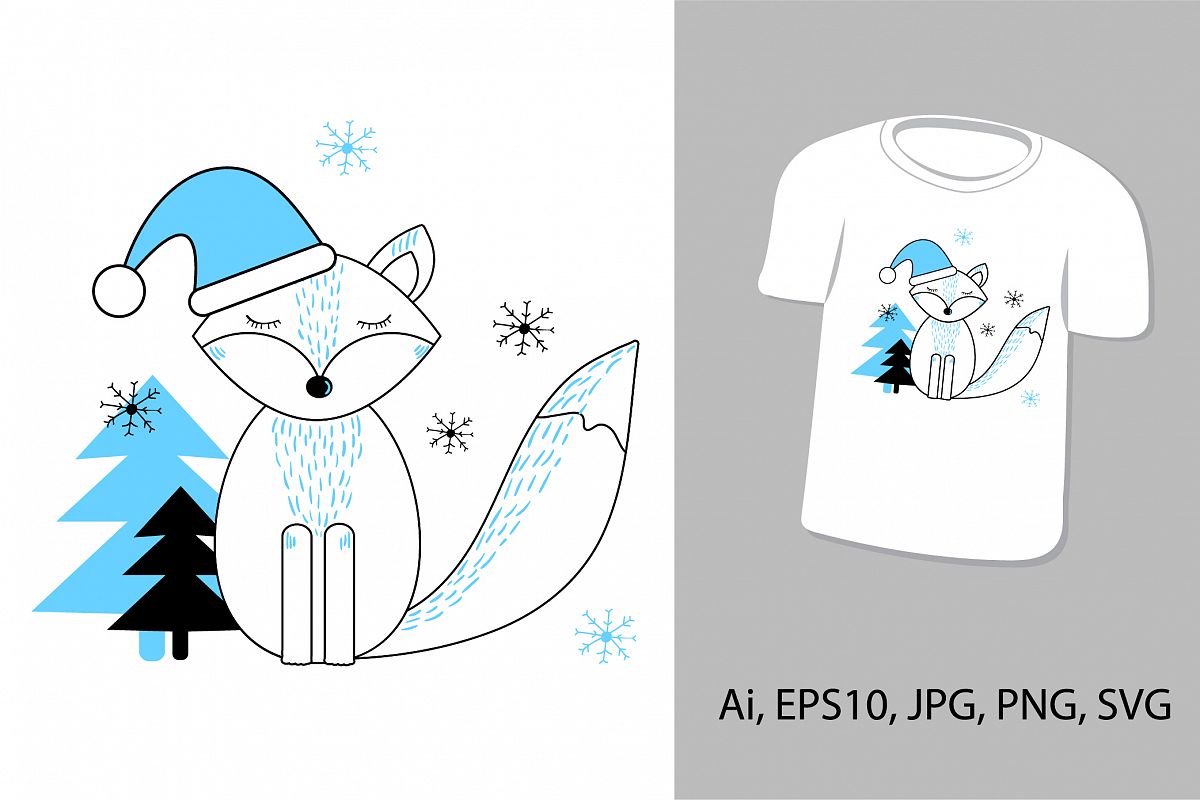 Cute fox. New Year and Christmas, winter animal. example image 1