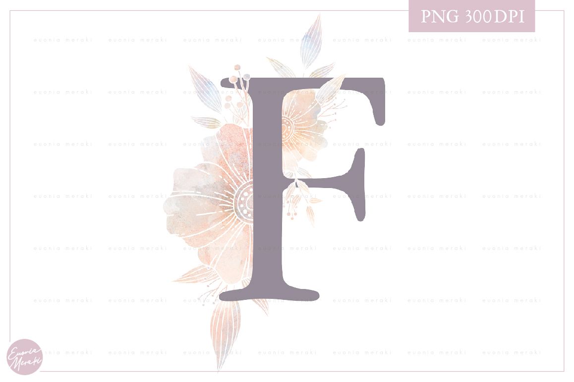 MONOGRAM Letter F Floral Wedding Monogram - Flower alphabet example image 1