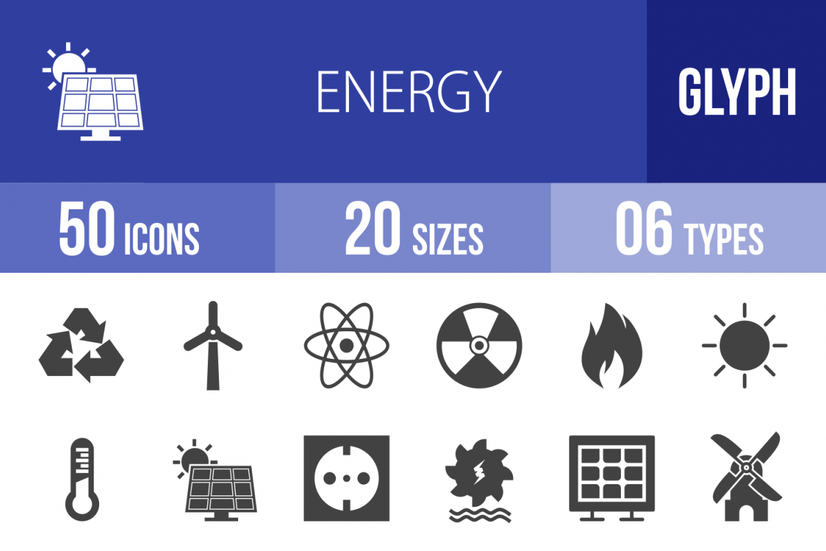 50 Energy Glyph Icons example image 1