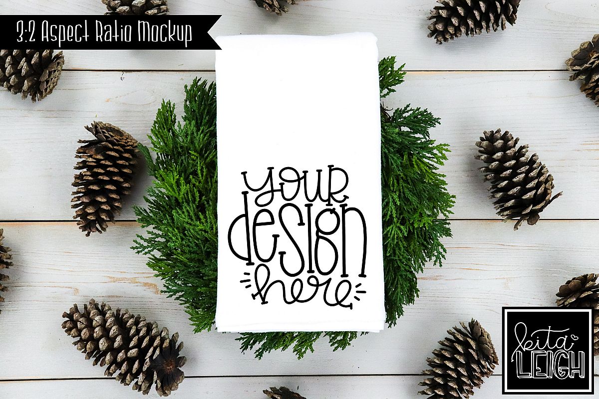 Flour Sack Tea Towel Pinecone Fall and Christmas Mockup example image 1